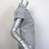 FRAME Rolled-Sleeve Button Down Top Gray/White Striped Cotton-Blend Size Small