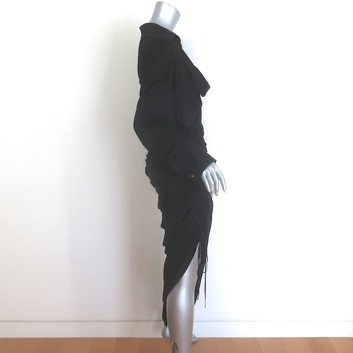 Alexander Wang Asymmetrical Draped Cowl Neck Midi Dress Black Jersey Size 12