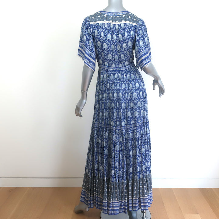 Spell &amp; The Gypsy Oracle Maxi Dress Blue Metallic Paisley Print Size Extra Small