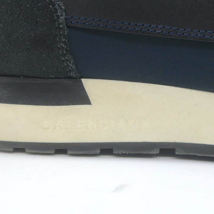 Balenciaga Race Runner Sneakers Navy Leather &amp; Mesh Size 37