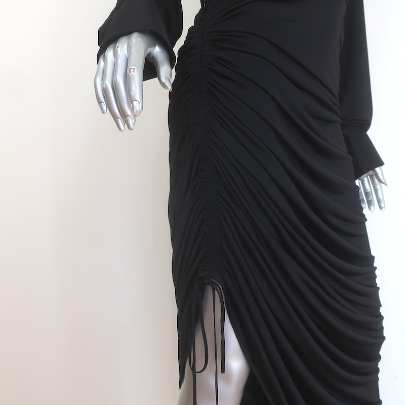 Alexander Wang Asymmetrical Draped Cowl Neck Midi Dress Black Jersey Size 12