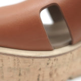 Hermes Eze 30 Cork Platform Wedge Sandals Brown Leather Size 36