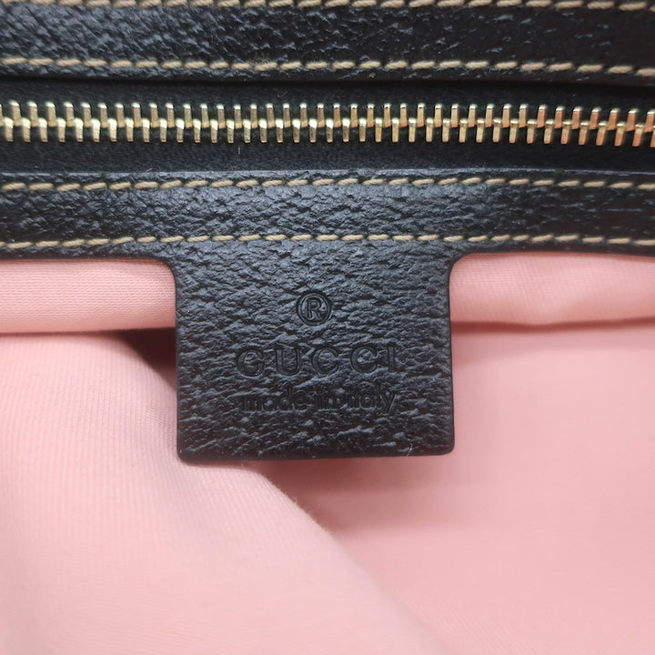 Gucci Charmy Medium Shoulder Bag Black Leather-Trim Chain Print Satin