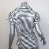 FRAME Rolled-Sleeve Button Down Top Gray/White Striped Cotton-Blend Size Small