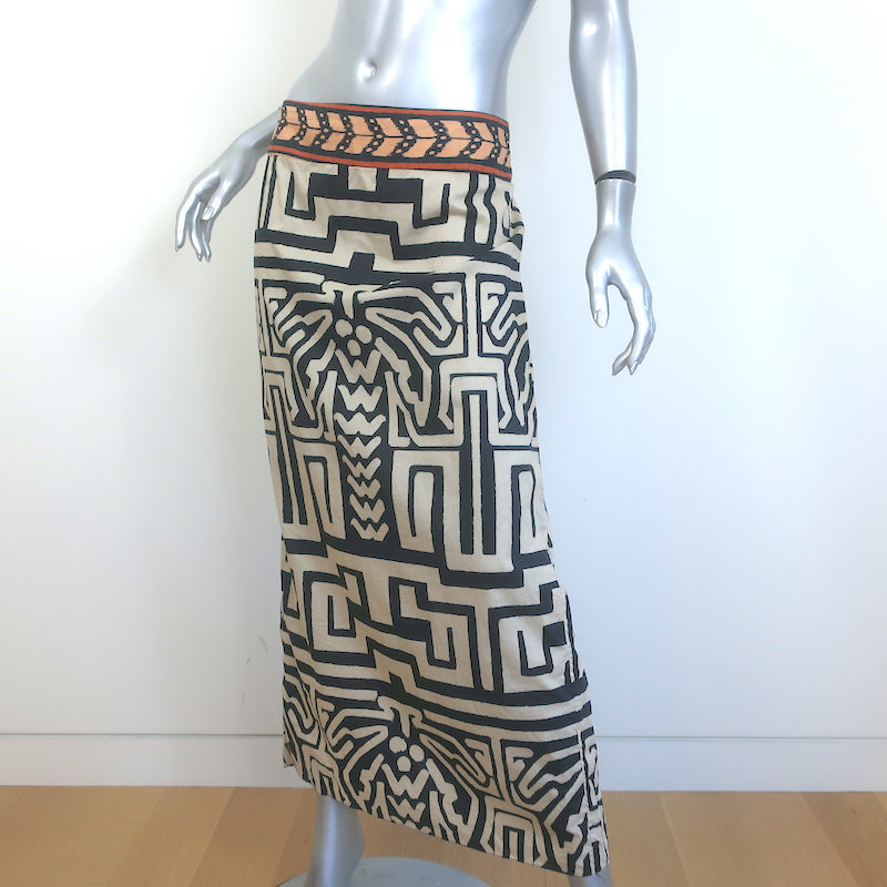 Johanna Ortiz Mozambique Ankle Skirt Black/Ecru Printed Cotton Size 8