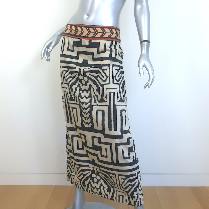 Johanna Ortiz Mozambique Ankle Skirt Black/Ecru Printed Cotton Size 8