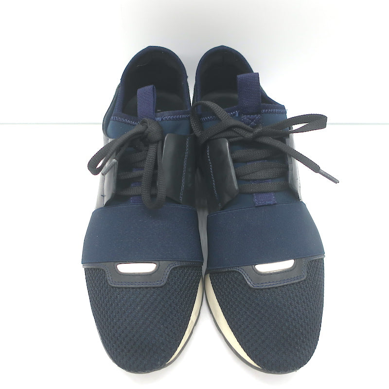 Balenciaga Race Runner Sneakers Navy Leather &amp; Mesh Size 37