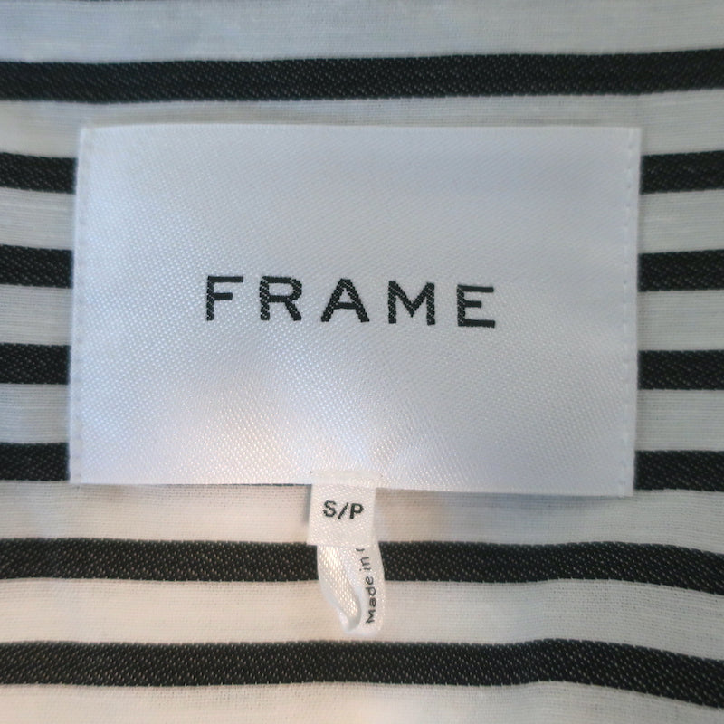 FRAME Rolled-Sleeve Button Down Top Gray/White Striped Cotton-Blend Size Small