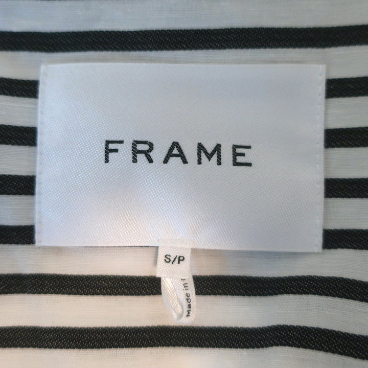 FRAME Rolled-Sleeve Button Down Top Gray/White Striped Cotton-Blend Size Small