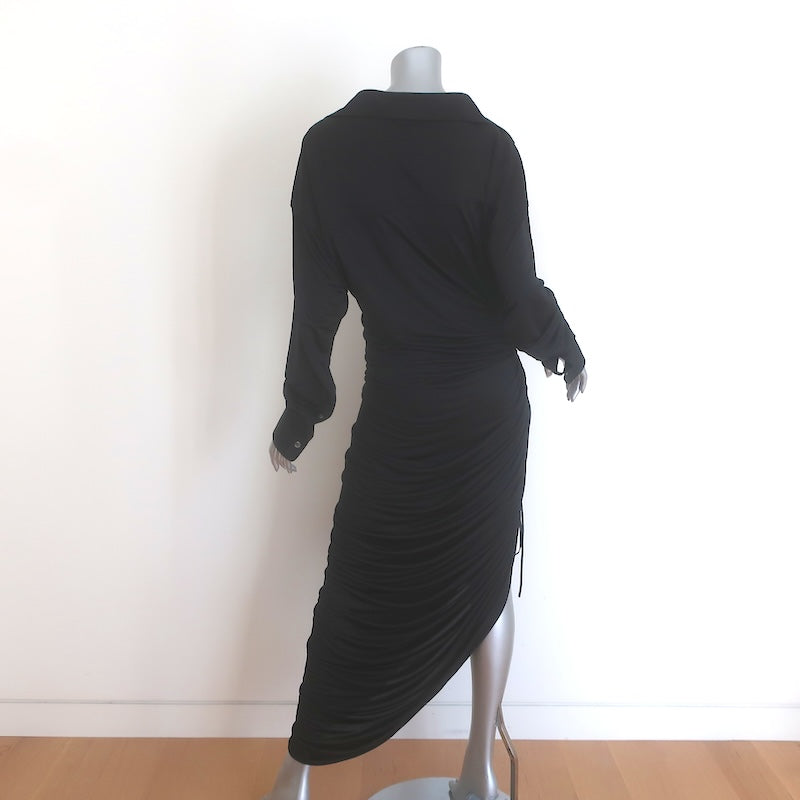 Alexander Wang Asymmetrical Draped Cowl Neck Midi Dress Black Jersey Size 12