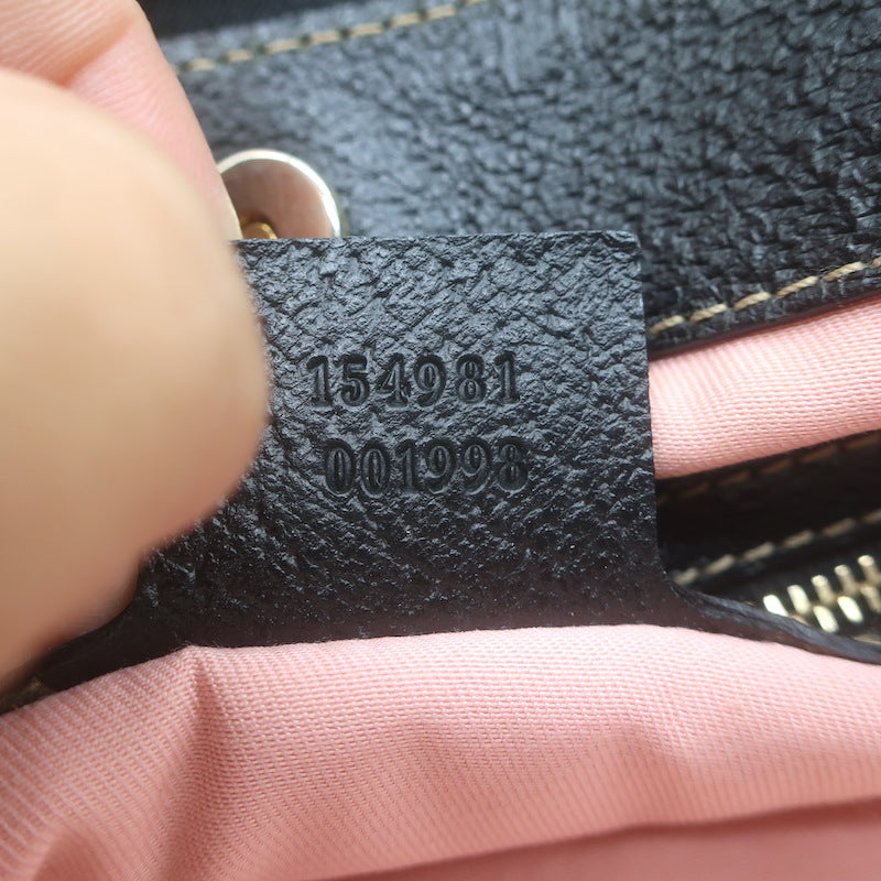 Gucci Charmy Medium Shoulder Bag Black Leather-Trim Chain Print Satin