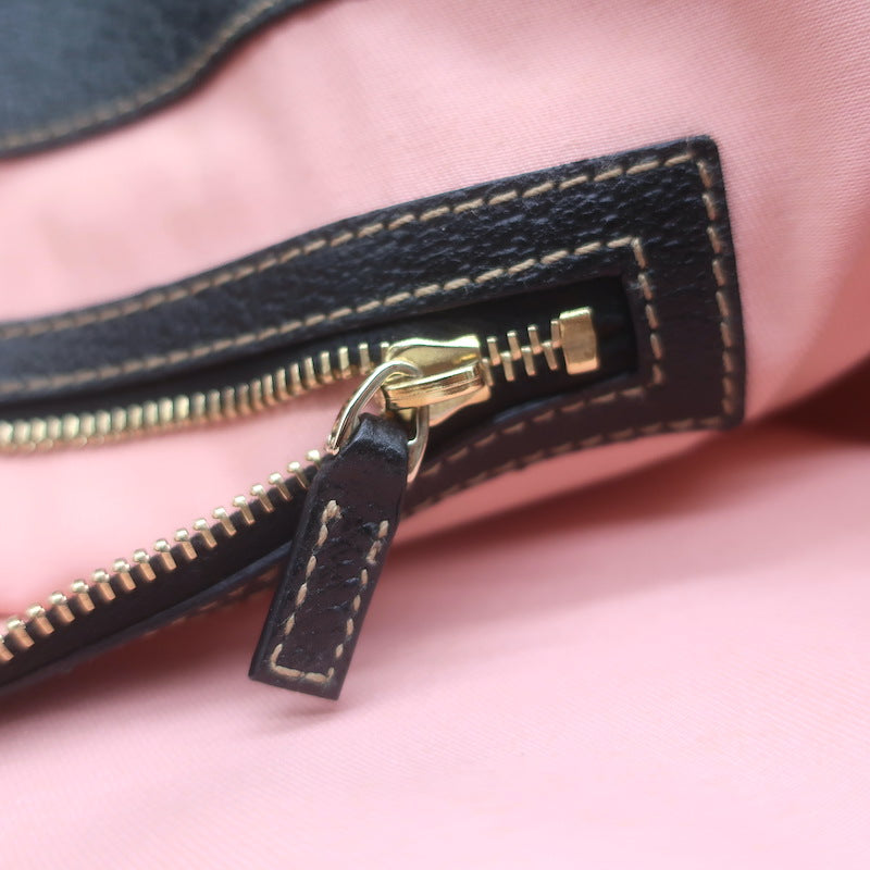 Gucci Charmy Medium Shoulder Bag Black Leather-Trim Chain Print Satin