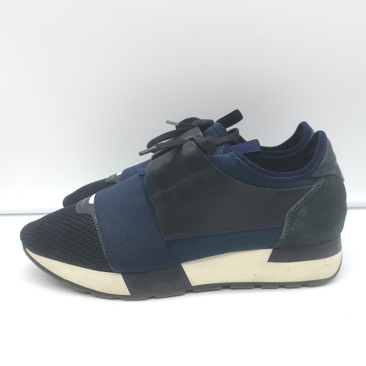 Balenciaga Race Runner Sneakers Navy Leather &amp; Mesh Size 37