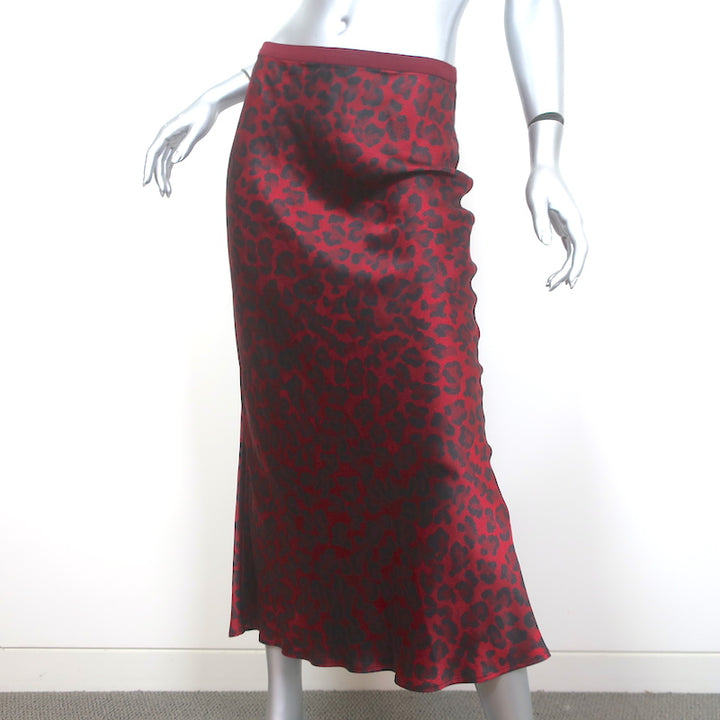 Anine Bing Bar Midi Skirt Red Leopard Print Silk Satin Size Medium