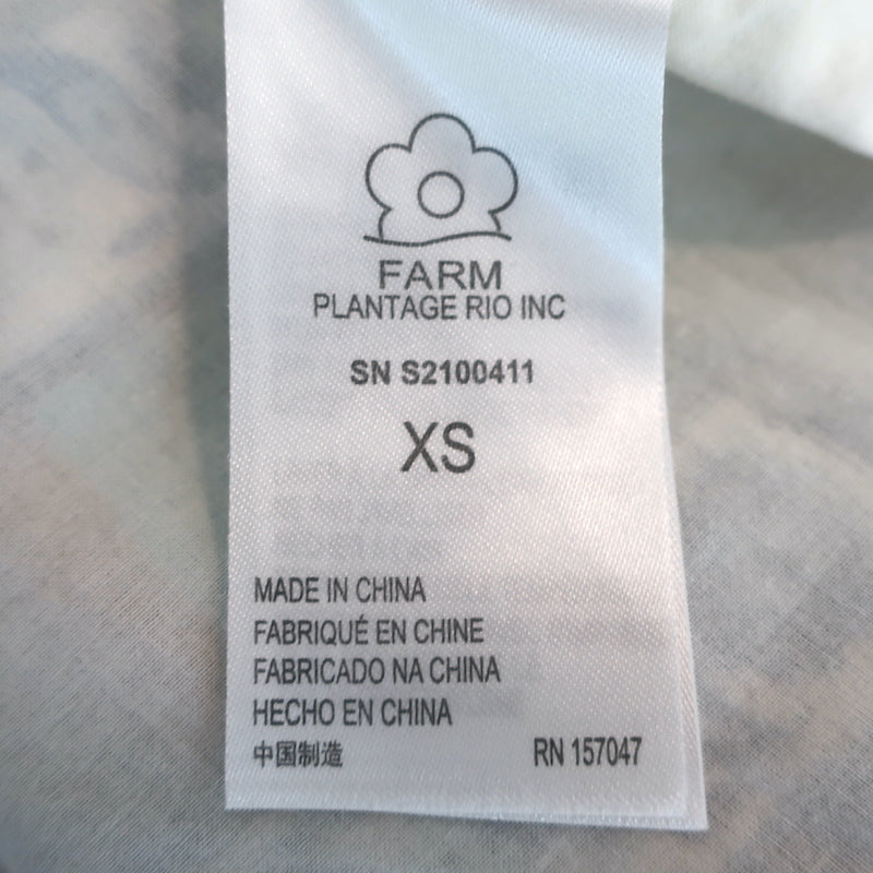 FARM Rio Balloon-Sleeve Midi Dress Blue Palms Print Cotton Size Extra Small