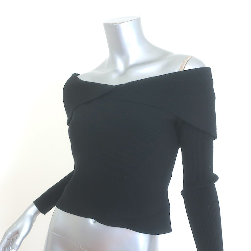 A.L.C. Rayne Off the Shoulder Sweater Black Ribbed Knit Size Small