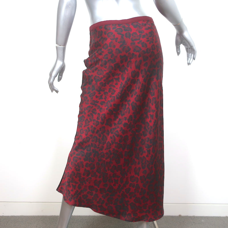 Anine Bing Bar Midi Skirt Red Leopard Print Silk Satin Size Medium