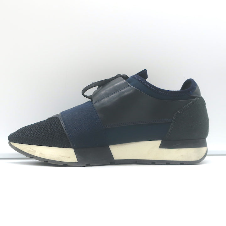 Balenciaga Race Runner Sneakers Navy Leather &amp; Mesh Size 37