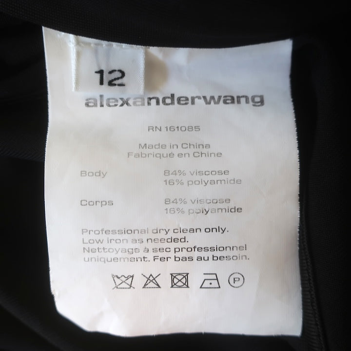 Alexander Wang Asymmetrical Draped Cowl Neck Midi Dress Black Jersey Size 12