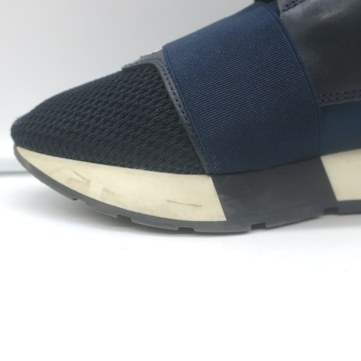 Balenciaga Race Runner Sneakers Navy Leather &amp; Mesh Size 37