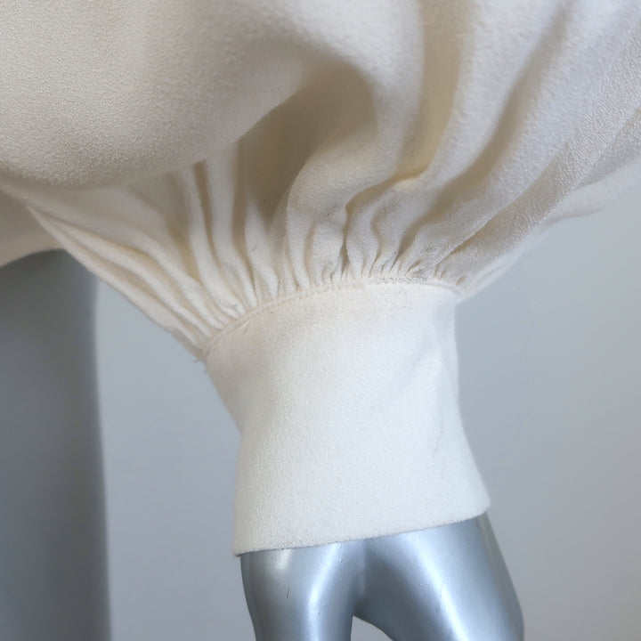 Ulla Johnson Katrine Tie-Waist Blouse Ivory Crepe Size 6 Long Sleeve Top NEW