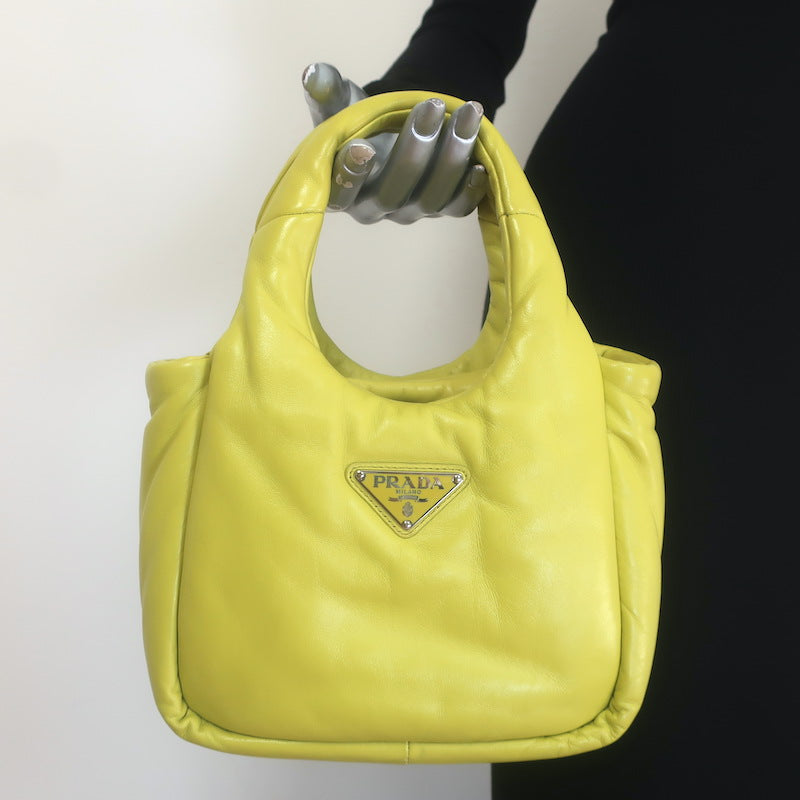 Prada Small Padded Soft Nappa Leather Tote Yellow Crossbody Bag