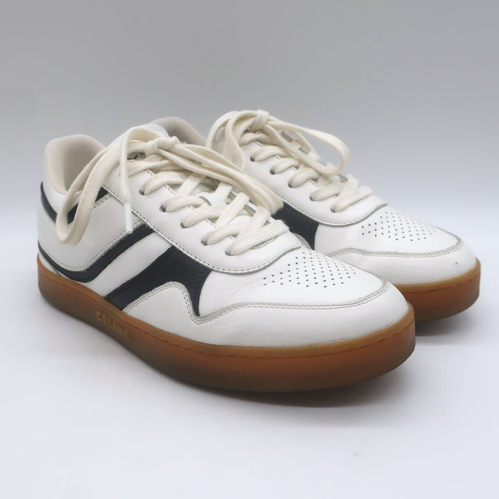 Celine CT-10 Low Top Sneakers White &amp; Black Leather Size 36