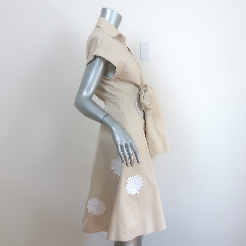 Silvia Tcherassi Paloma Dress Beige Daisy-Embroidered Poplin Size Extra Small