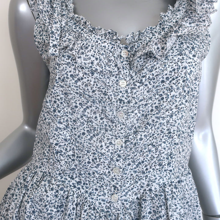 Doen Mandarin Maxi Dress White/Navy Champignon Floral Print Poplin Size Small