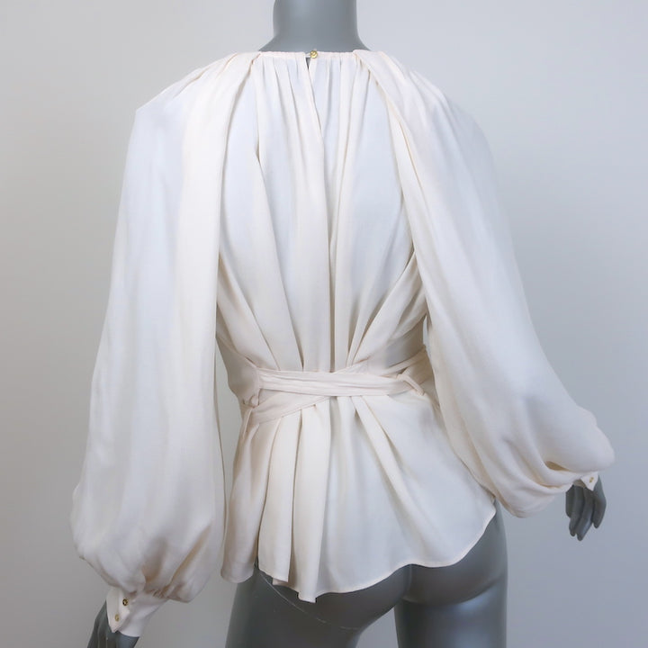Ulla Johnson Katrine Tie-Waist Blouse Ivory Crepe Size 6 Long Sleeve Top NEW