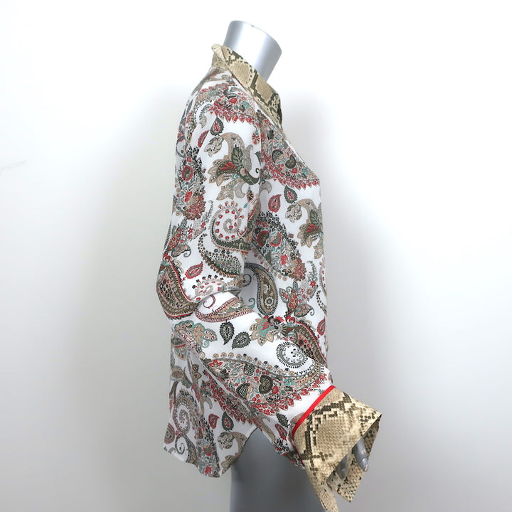 TWP Boyfriend PJ Shirt Paisley &amp; Snakeskin Print Silk Size Large Long Sleeve Top