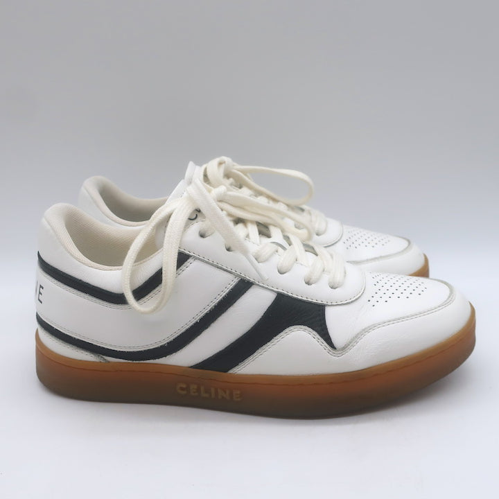Celine CT-10 Low Top Sneakers White &amp; Black Leather Size 36