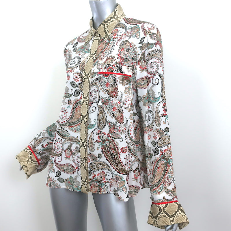 TWP Boyfriend PJ Shirt Paisley &amp; Snakeskin Print Silk Size Large Long Sleeve Top