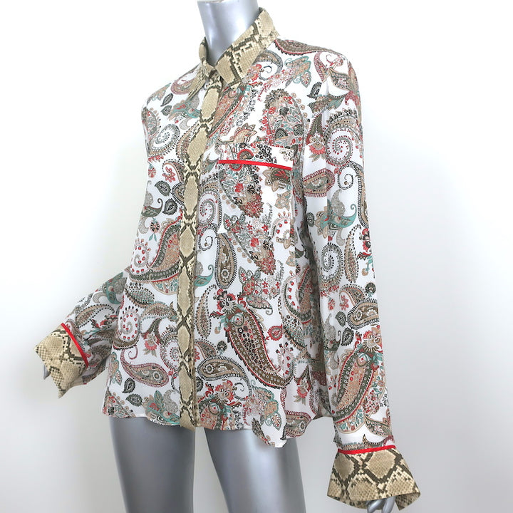 TWP Boyfriend PJ Shirt Paisley &amp; Snakeskin Print Silk Size Large Long Sleeve Top