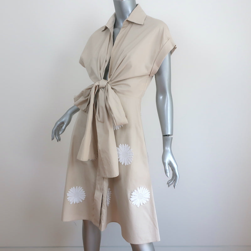 Silvia Tcherassi Paloma Dress Beige Daisy-Embroidered Poplin Size Extra Small