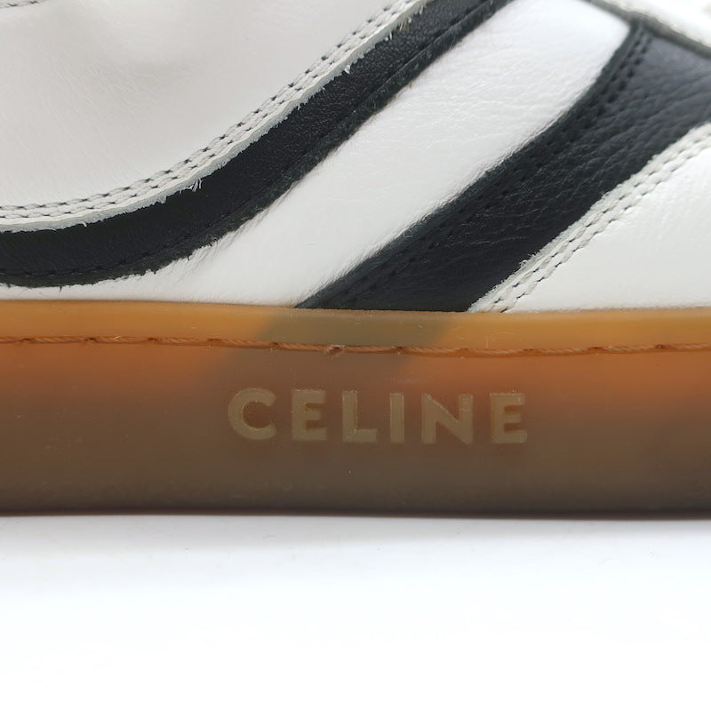 Celine CT-10 Low Top Sneakers White &amp; Black Leather Size 36