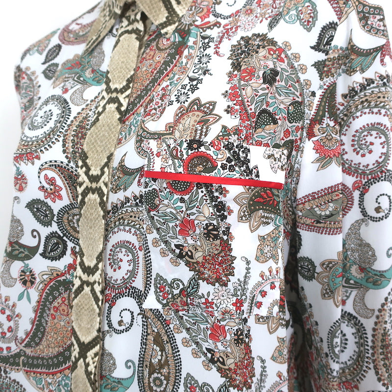 TWP Boyfriend PJ Shirt Paisley &amp; Snakeskin Print Silk Size Large Long Sleeve Top