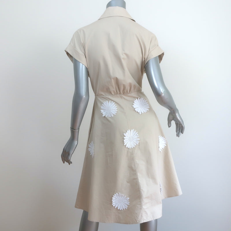 Silvia Tcherassi Paloma Dress Beige Daisy-Embroidered Poplin Size Extra Small