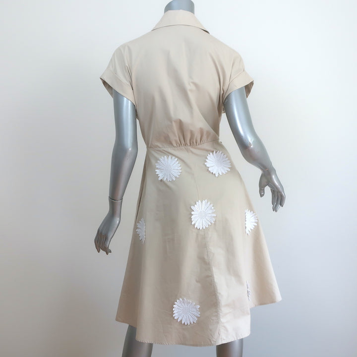 Silvia Tcherassi Paloma Dress Beige Daisy-Embroidered Poplin Size Extra Small
