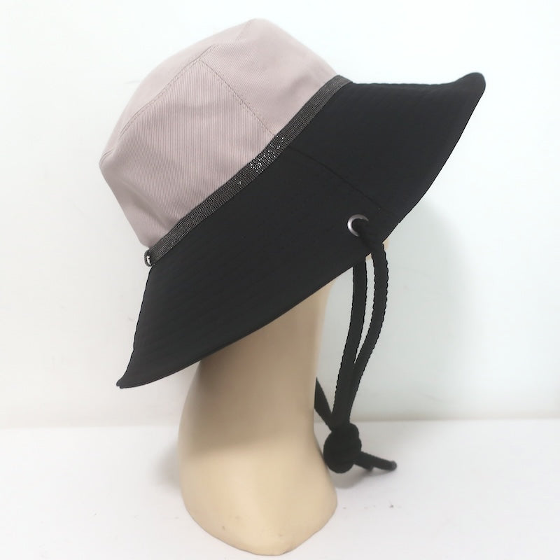 Brunello Cucinelli Monili-Trimmed Bicolor Sun Hat Taupe/Black Canvas Size Medium