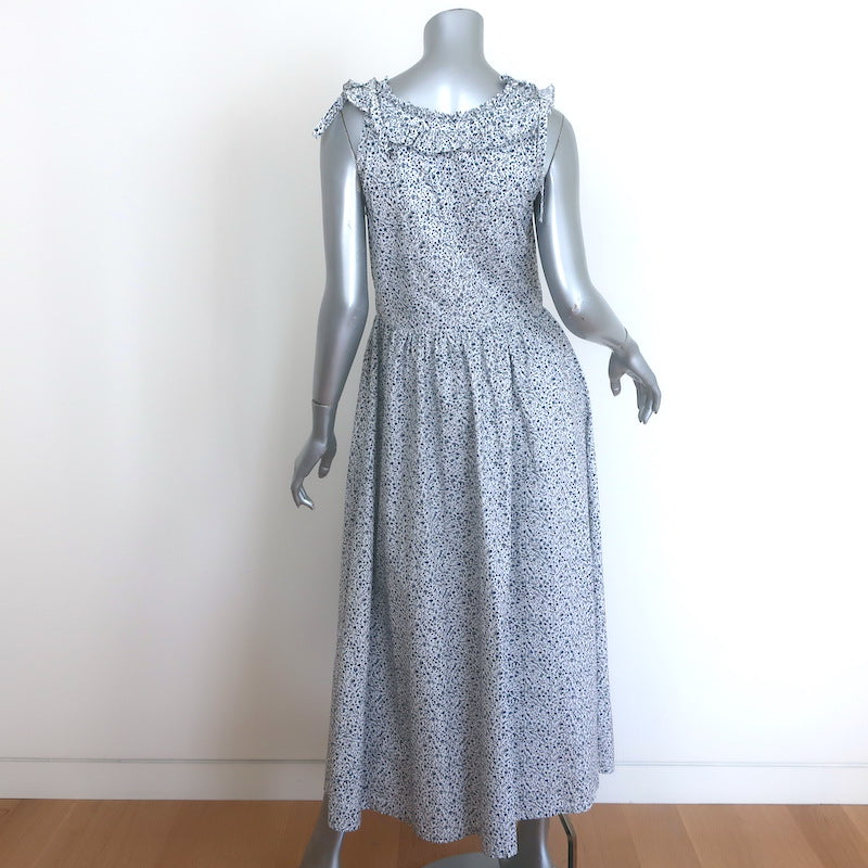 Doen Mandarin Maxi Dress White/Navy Champignon Floral Print Poplin Size Small