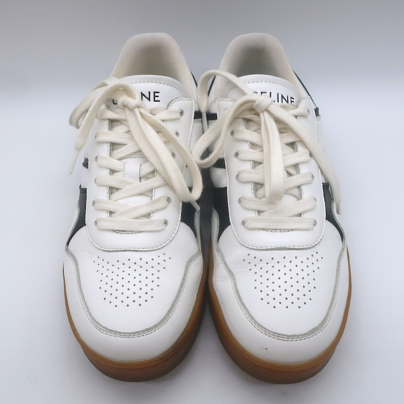 Celine CT-10 Low Top Sneakers White &amp; Black Leather Size 36