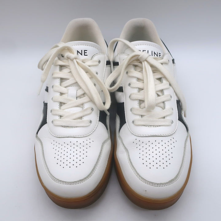 Celine CT-10 Low Top Sneakers White &amp; Black Leather Size 36