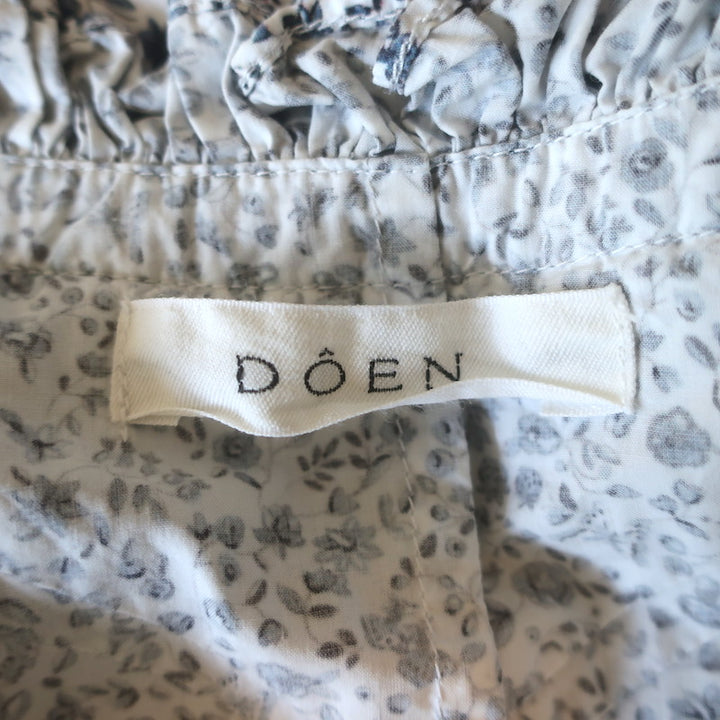 Doen Mandarin Maxi Dress White/Navy Champignon Floral Print Poplin Size Small