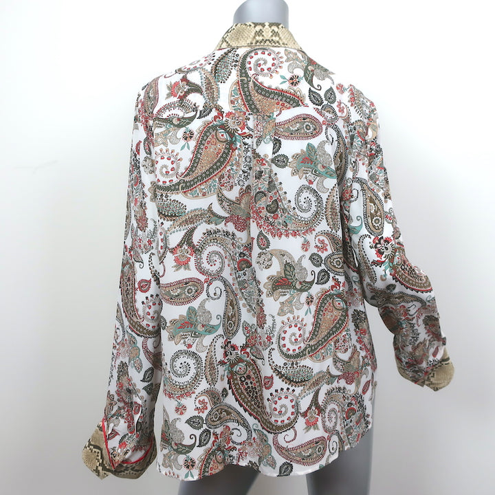 TWP Boyfriend PJ Shirt Paisley &amp; Snakeskin Print Silk Size Large Long Sleeve Top