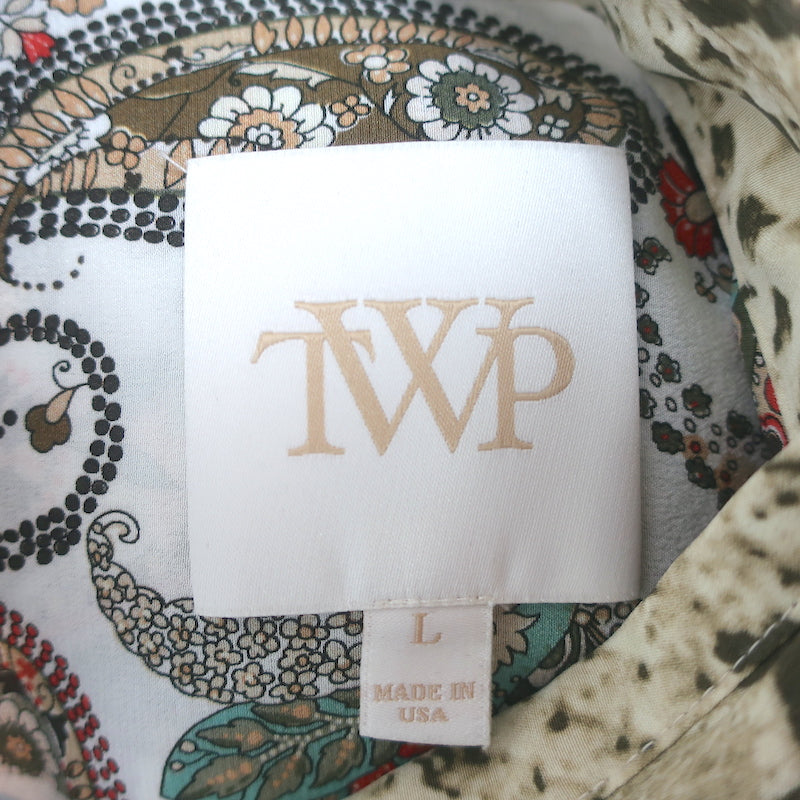 TWP Boyfriend PJ Shirt Paisley &amp; Snakeskin Print Silk Size Large Long Sleeve Top