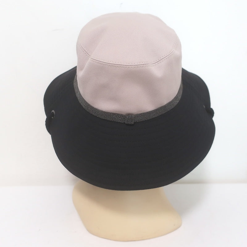 Brunello Cucinelli Monili-Trimmed Bicolor Sun Hat Taupe/Black Canvas Size Medium