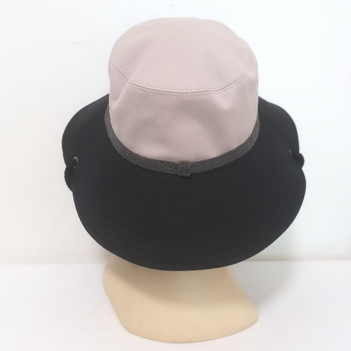 Brunello Cucinelli Monili-Trimmed Bicolor Sun Hat Taupe/Black Canvas Size Medium