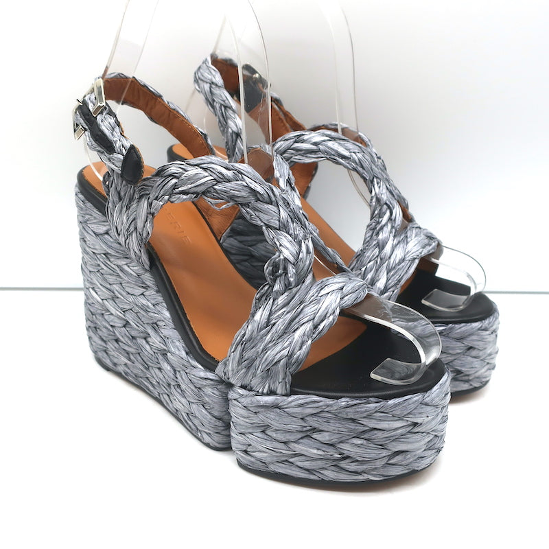 Louis Vuitton - Monogram Denim Bow Wedge Sandals 38