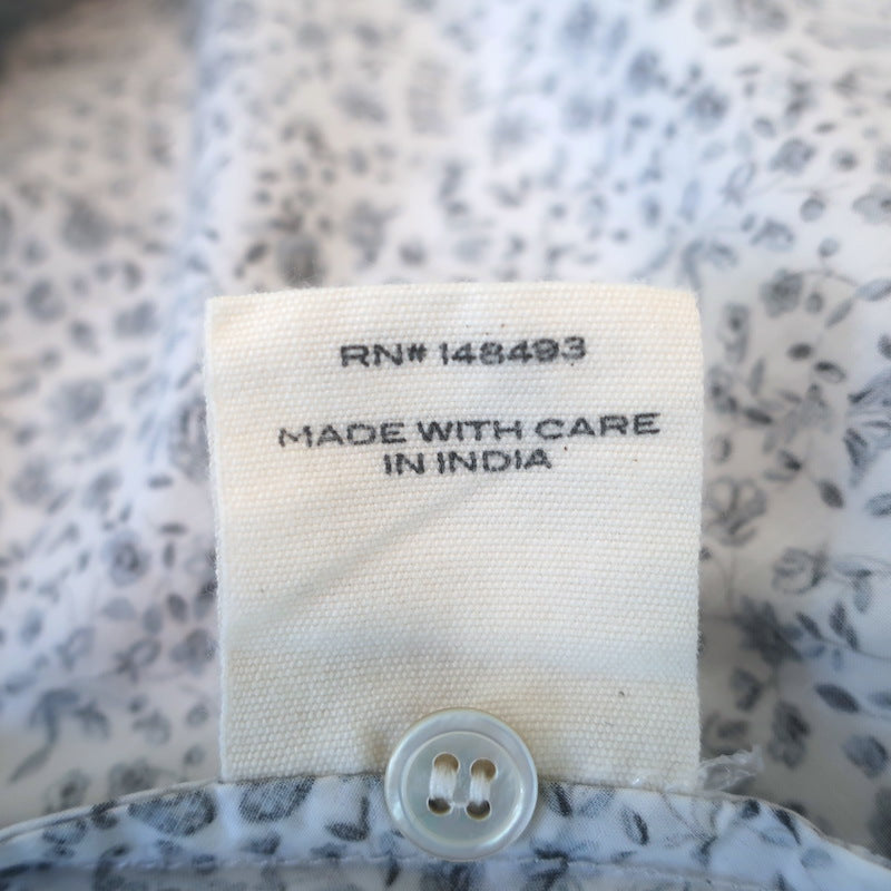 Doen Mandarin Maxi Dress White/Navy Champignon Floral Print Poplin Size Small